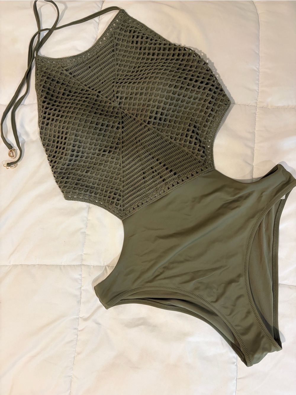 Aerie Olive Green Crochet High-Waisted Bikini Set Size XL